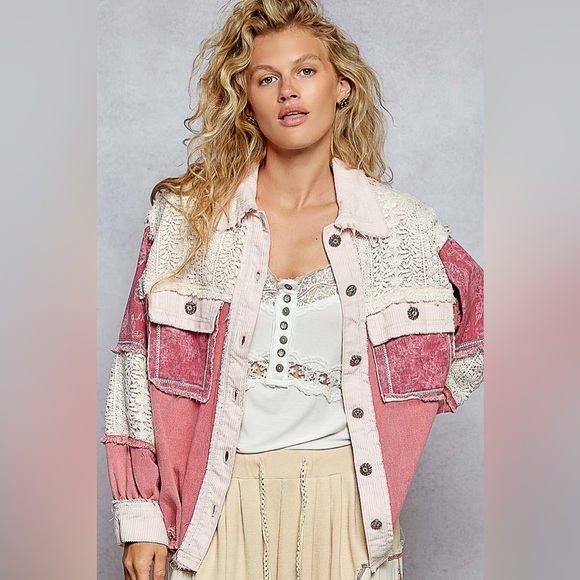 POL Jackets & Blazers - POL Pink and Cream Patchwork Jacket